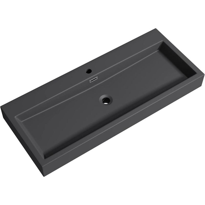 Lavoar EGO 06, Antracit mat, dimensiune: 76.5 cm, montaj pe blat sau suspendat, compozit marmura, cu gaura baterie