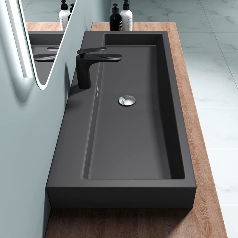Lavoar EGO 06, Antracit mat, dimensiune: 76.5 cm, montaj pe blat sau suspendat, compozit marmura, cu gaura baterie