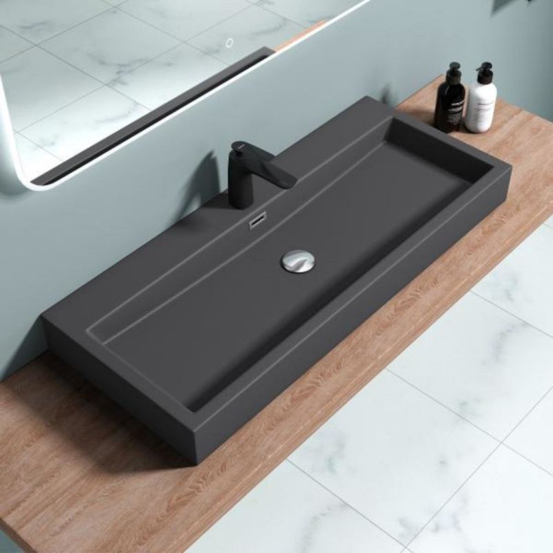 Lavoar EGO 06, Antracit mat, dimensiune: 76.5 cm, montaj pe blat sau suspendat, compozit marmura, cu gaura baterie