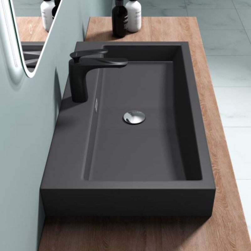 Lavoar EGO 06, Antracit mat, dimensiune: 76.5 cm, montaj pe blat sau suspendat, compozit marmura, cu gaura baterie
