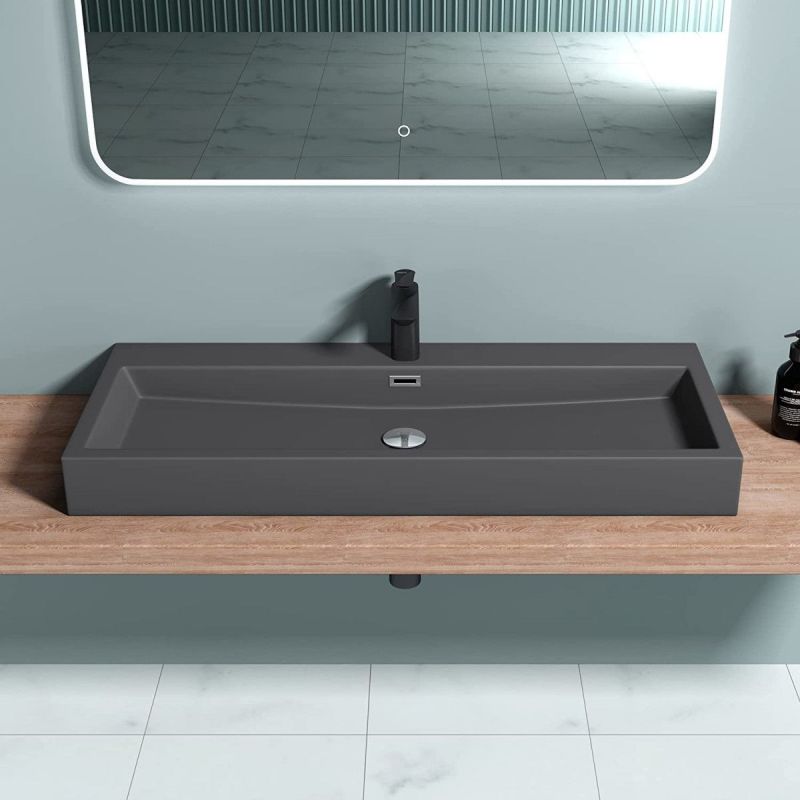Lavoar EGO 06, Antracit mat, dimensiune: 76.5 cm, montaj pe blat sau suspendat, compozit marmura, cu gaura baterie