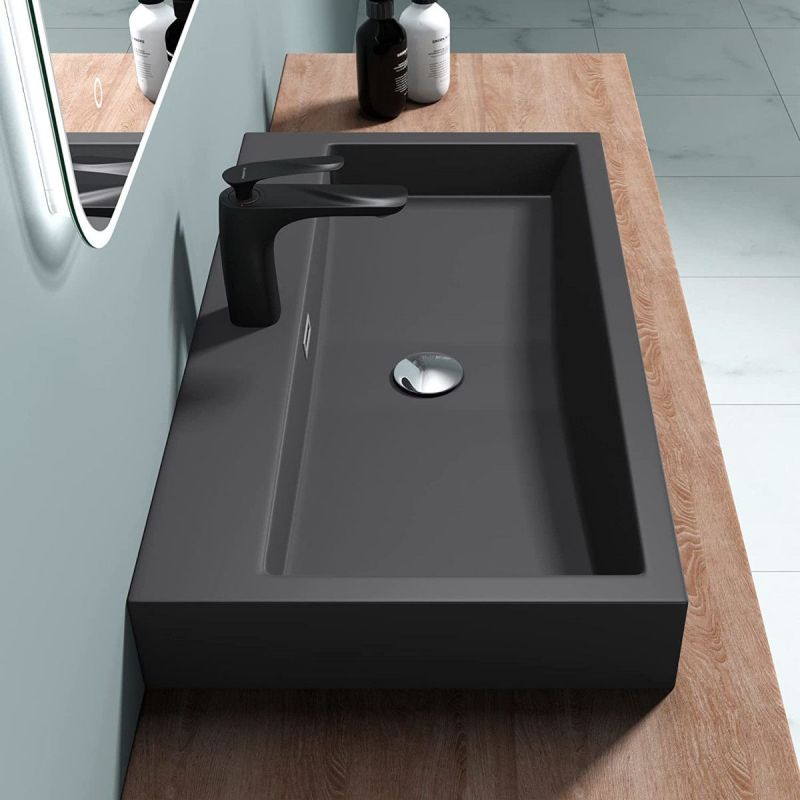 Lavoar EGO 06, Antracit mat, dimensiune: 76.5 cm, montaj pe blat sau suspendat, compozit marmura, cu gaura baterie