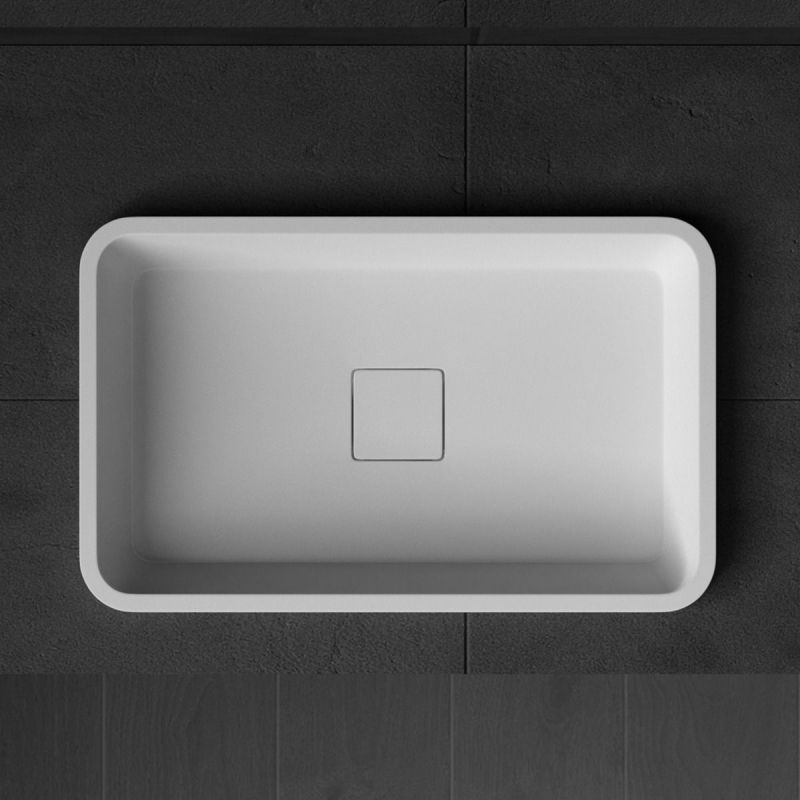 Lavoar EGO 104, Alb Mat, 53x33 cm, montaj semi-incastrat, compozit marmura, scurgere ascunsa