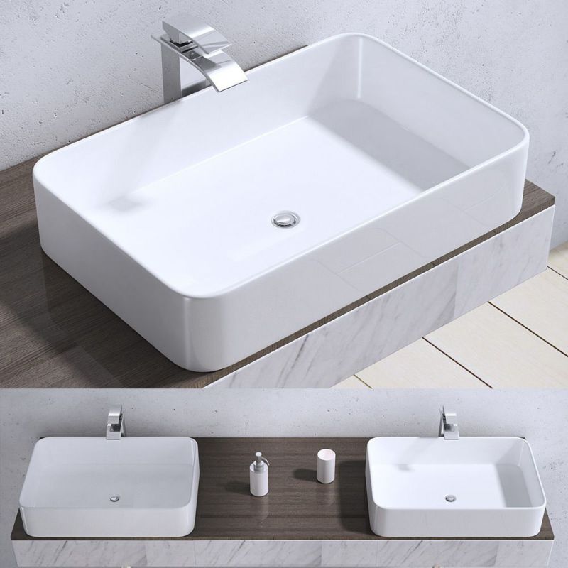 Lavoar EGO 105, Alb, lucios, 58x38 cm, montaj pe blat, ceramica sanitara