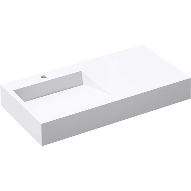 Lavoar EGO 11, Alb, lucios, 100x50cm, compozit marmura, montaj pe blat sau suspendat, scurgere ascunsa, cu gaura baterie