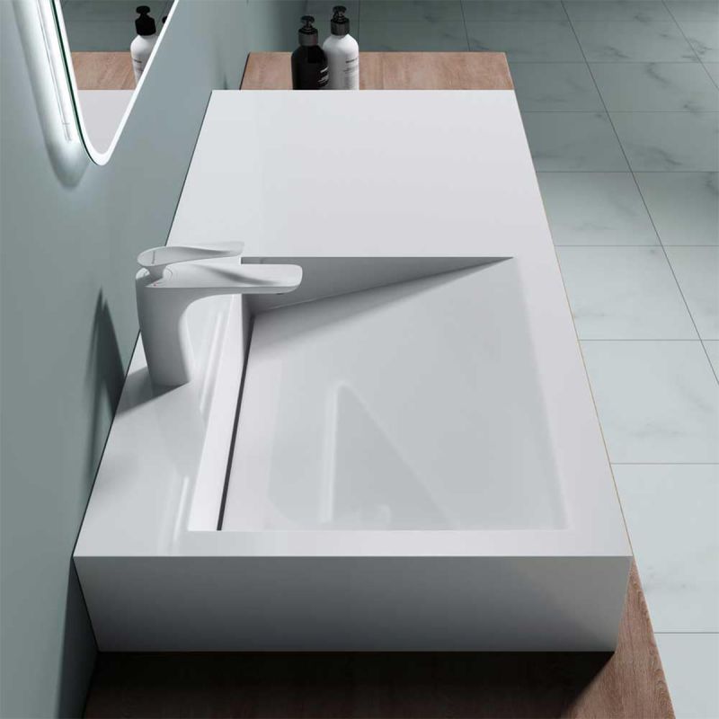 Lavoar EGO 11, Alb, lucios, 100x50cm, compozit marmura, montaj pe blat sau suspendat, scurgere ascunsa, cu gaura baterie