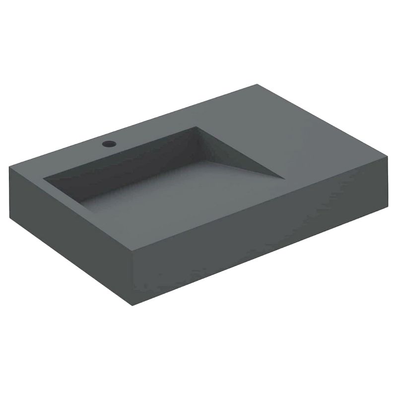 Lavoar EGO 11, Antracit Mat, 75x50 cm, compozit marmura, montaj pe blat sau suspendat, scurgere ascunsa, cu gaura baterie