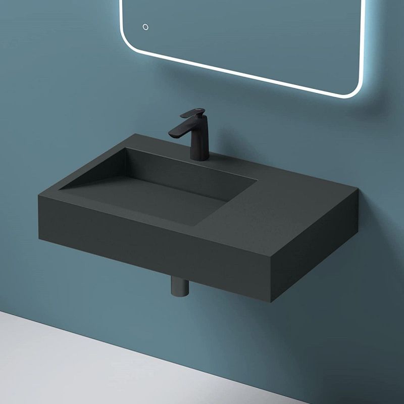 Lavoar EGO 11, Antracit Mat, 75x50 cm, compozit marmura, montaj pe blat sau suspendat, scurgere ascunsa, cu gaura baterie