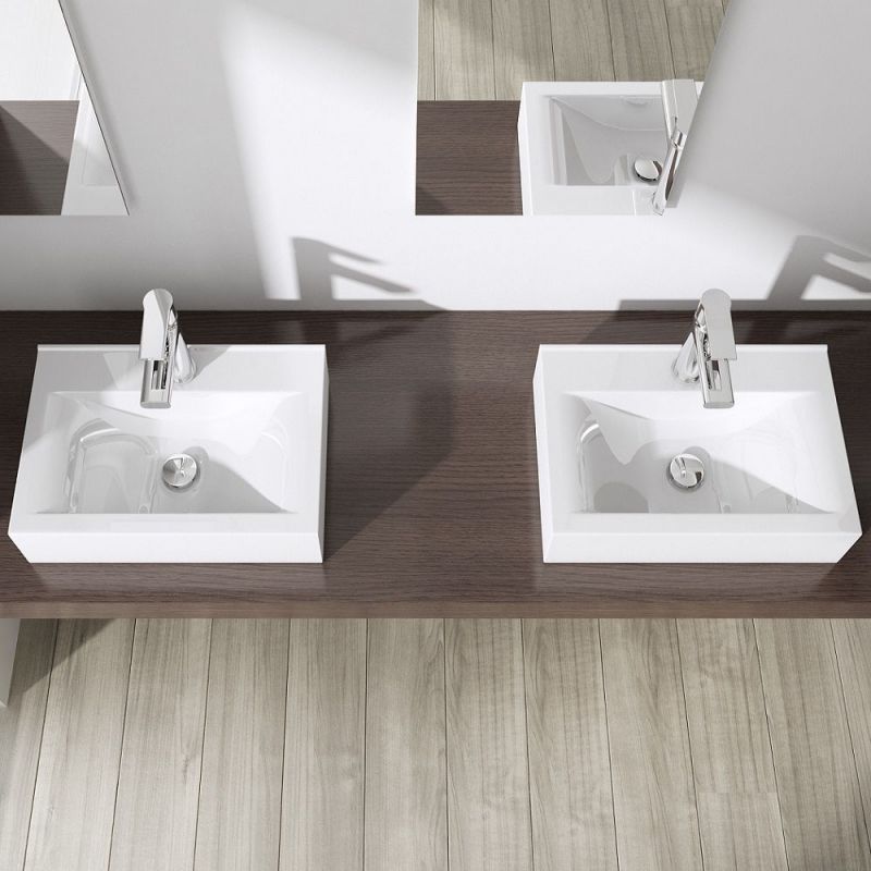 Lavoar EGO 118, Alb, lucios, 45.5  cm, montaj pe blat sau supendat, ceramica sanitara, cu gaura baterie