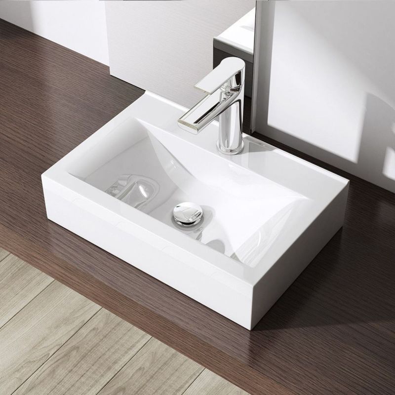 Lavoar EGO 118, Alb, lucios, 45.5  cm, montaj pe blat sau supendat, ceramica sanitara, cu gaura baterie