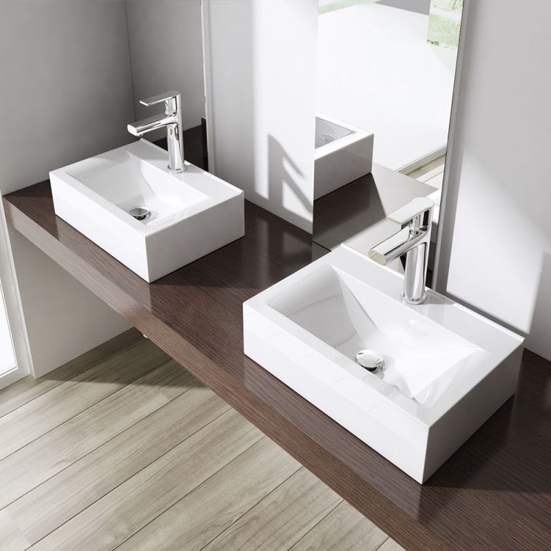 Lavoar EGO 118, Alb, lucios, 45.5  cm, montaj pe blat sau supendat, ceramica sanitara, cu gaura baterie