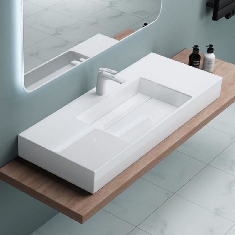 Lavoar EGO 12 , Alb, 120x48 cm, compozit marmura, montaj pe blat sau suspendat, scurgere mascata