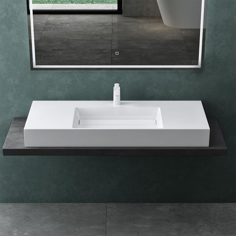 Lavoar EGO 12 , Alb, 120x48 cm, compozit marmura, montaj pe blat sau suspendat, scurgere mascata