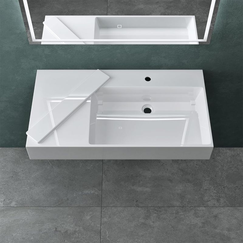 Lavoar EGO 12 , Alb, 120x48 cm, compozit marmura, montaj pe blat sau suspendat, scurgere mascata
