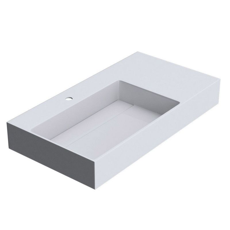 Lavoar EGO 12 L, Alb, 90x48 cm, compozit marmura, montaj pe blat sau suspendat, scurgere mascata, gaura baterie pe stanga