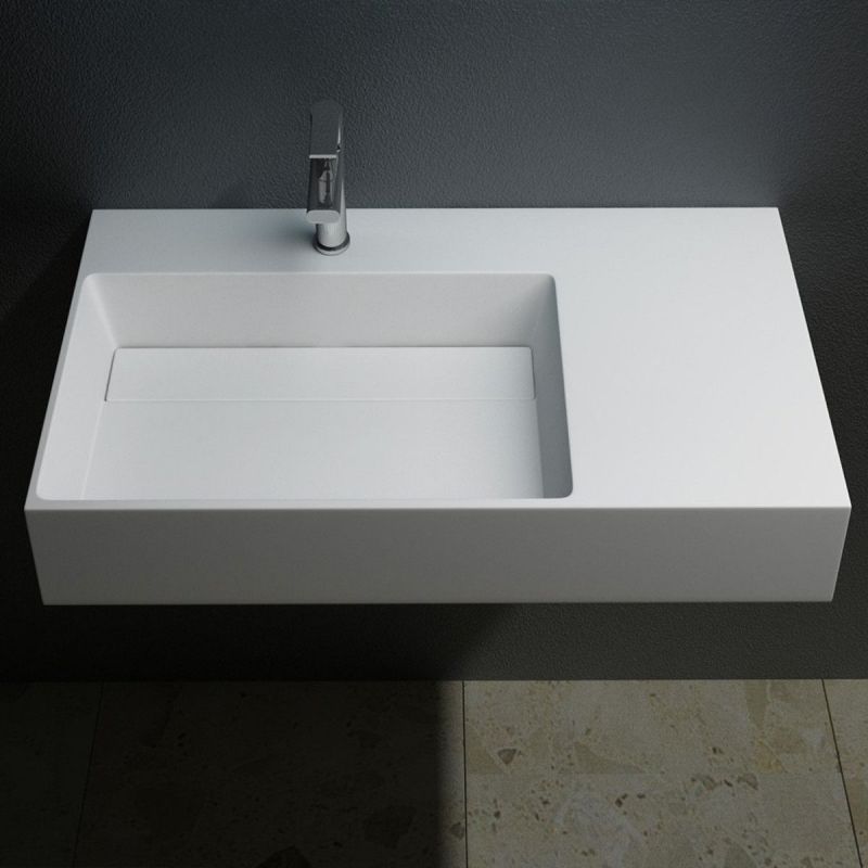 Lavoar EGO 12 L, Alb, 90x48 cm, compozit marmura, montaj pe blat sau suspendat, scurgere mascata, gaura baterie pe stanga