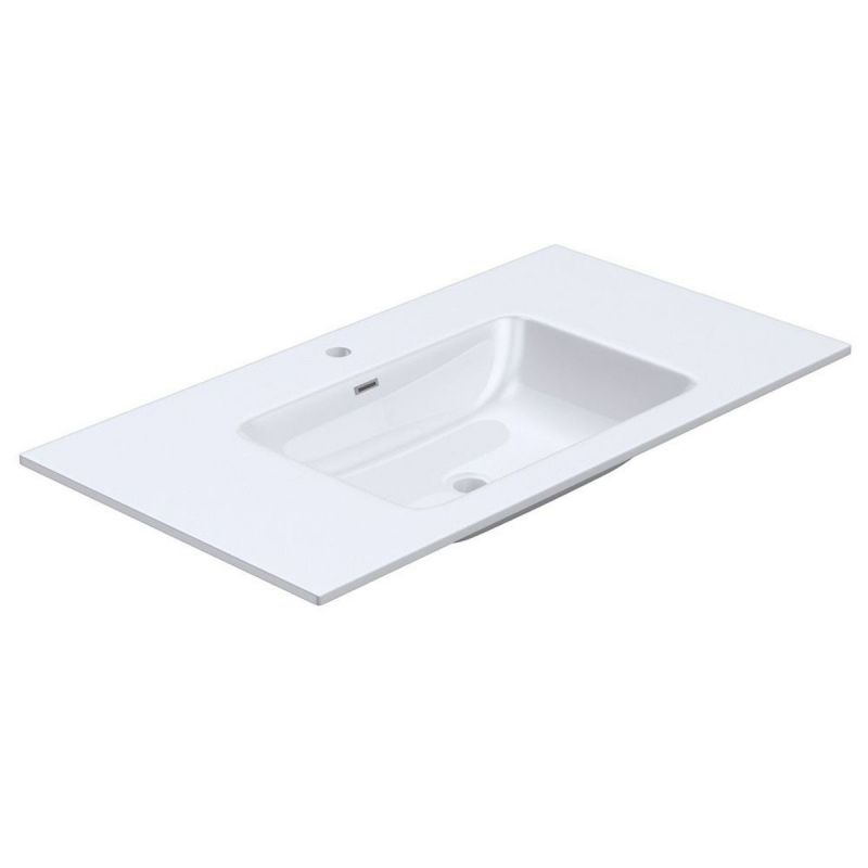 Lavoar EGO 15A, Alb, lucios, dimensiuni 60 cm, montaj semi-incastrat, compozit marmura, gaura baterie si preaplin