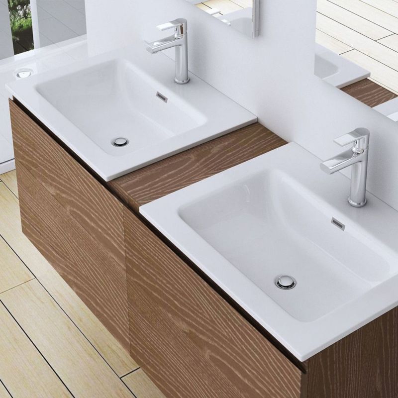 Lavoar EGO 15A, Alb, lucios, dimensiuni 60 cm, montaj semi-incastrat, compozit marmura, gaura baterie si preaplin