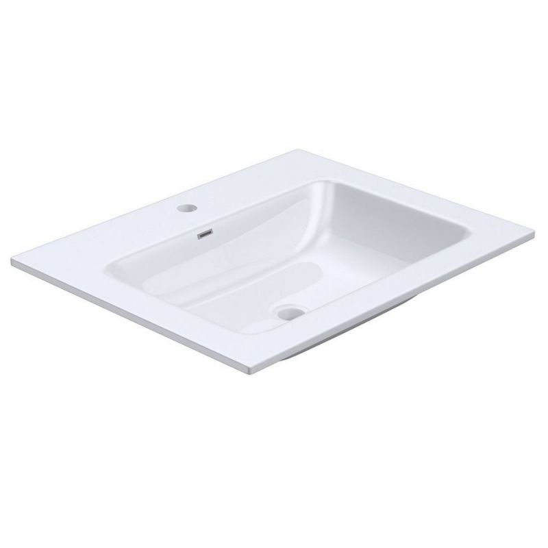 Lavoar EGO 15A, Alb, lucios, dimensiuni 60 cm, montaj semi-incastrat, compozit marmura, gaura baterie si preaplin