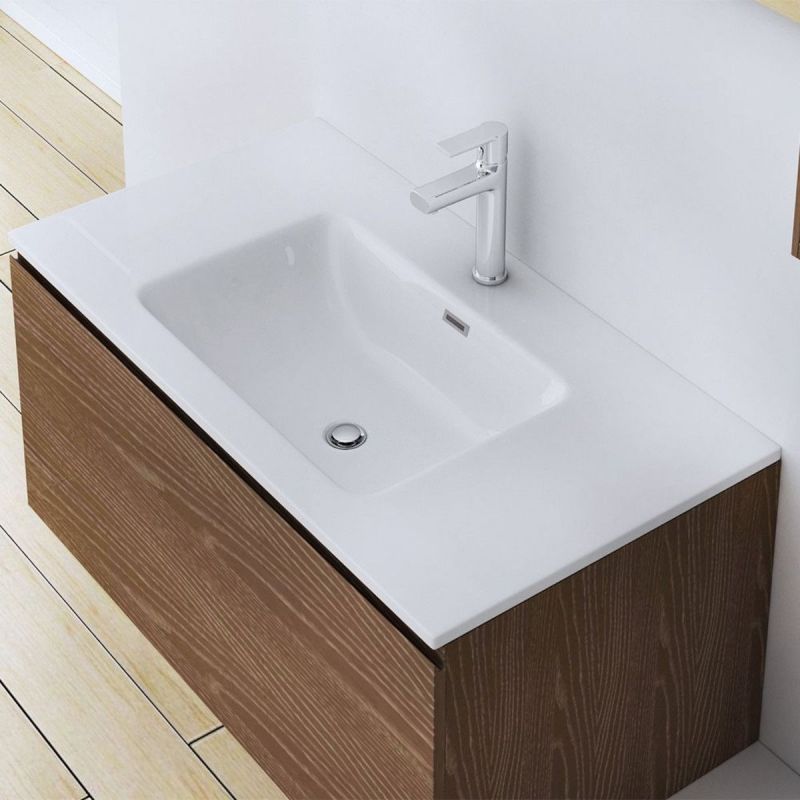 Lavoar EGO 15A, Alb, lucios, dimensiuni 60 cm, montaj semi-incastrat, compozit marmura, gaura baterie si preaplin