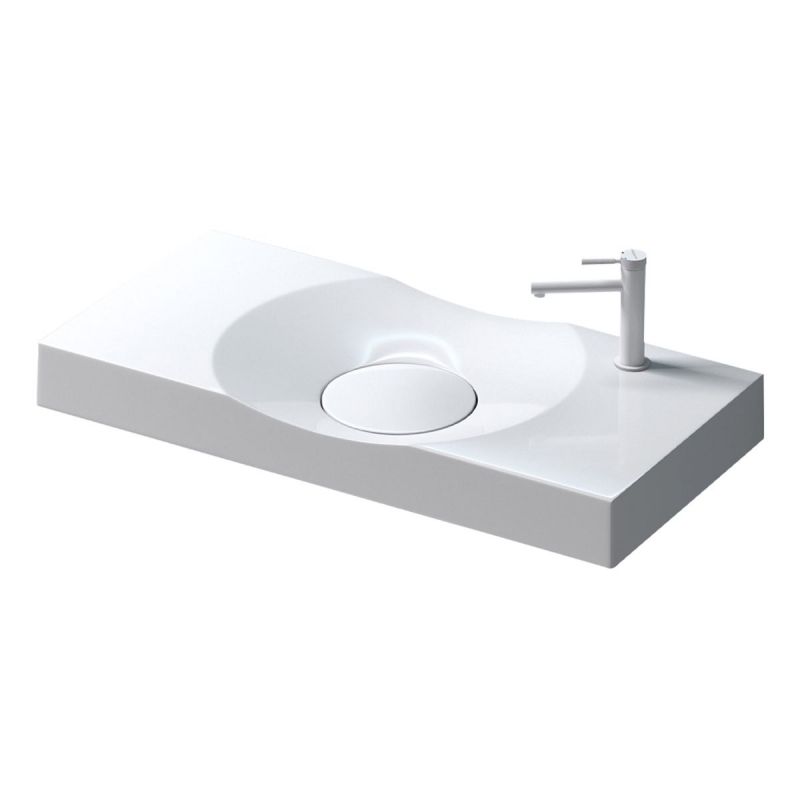 Lavoar EGO 15R, Alb, lucios,scurgere ascunsa, montaj pe blat sau suspendat, compozit marmura, 100x48 cm, gaura baterie dreapta