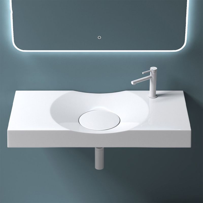 Lavoar EGO 15R, Alb, lucios,scurgere ascunsa, montaj pe blat sau suspendat, compozit marmura, 100x48 cm, gaura baterie dreapta