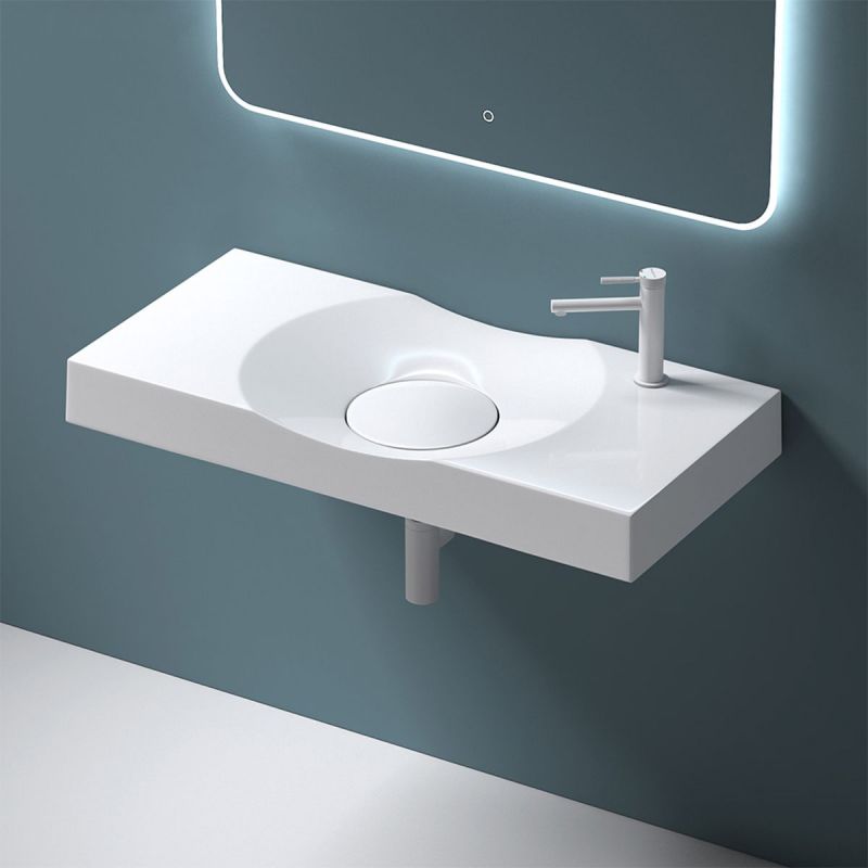 Lavoar EGO 15R, Alb, lucios,scurgere ascunsa, montaj pe blat sau suspendat, compozit marmura, 100x48 cm, gaura baterie dreapta