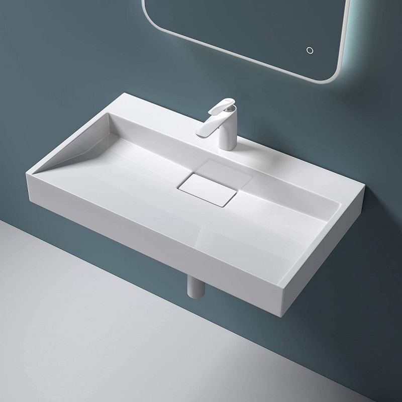 Lavoar EGO 19, Alb, lucios, compozit marmura, dimensiuni intre 50-100 cm, suspendat sau pe blat, cu o gaura baterie