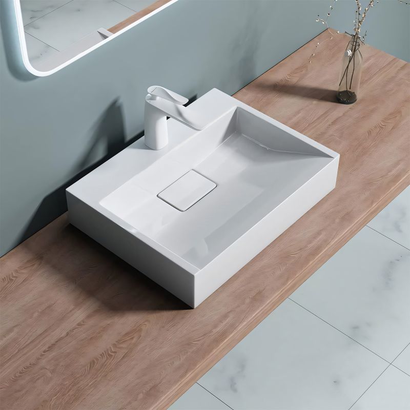 Lavoar EGO 19, Alb, lucios, compozit marmura, dimensiuni intre 50-100 cm, suspendat sau pe blat, cu o gaura baterie