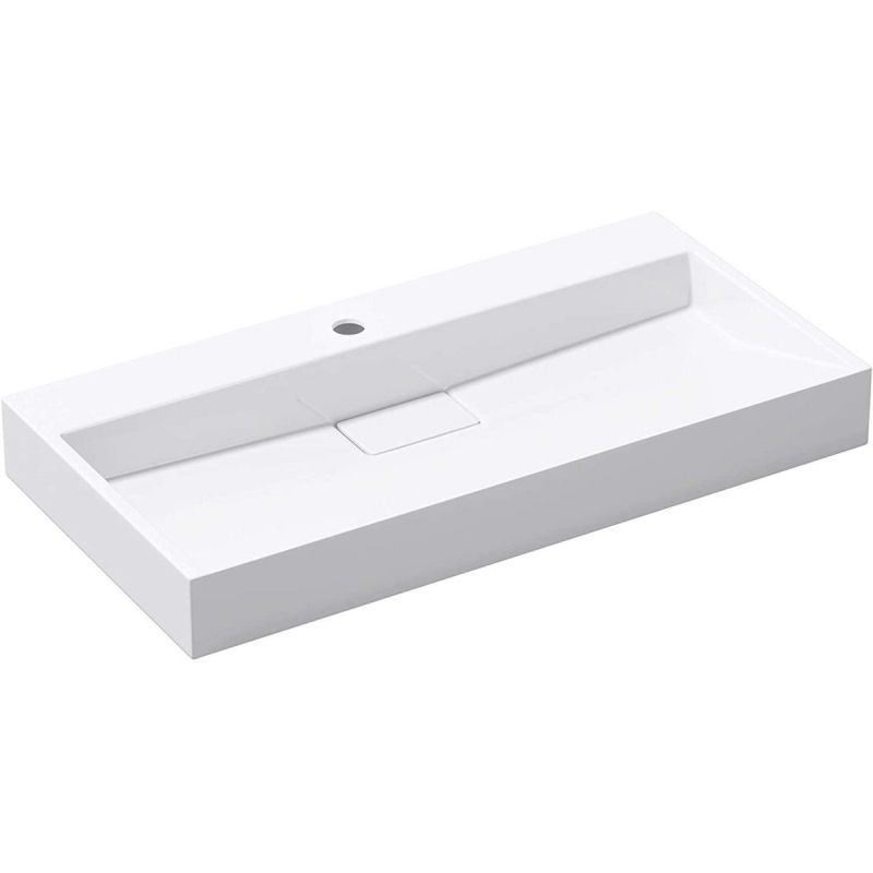 Lavoar EGO 19, Alb, mat, dimensiuni intre 60-90 cm, compozit marmura, montaj suspendat sau pe blat, cu o gaura de baterie