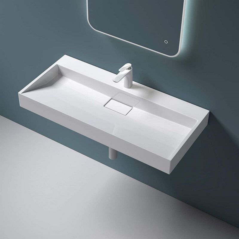 Lavoar EGO 19, Alb, mat, dimensiuni intre 60-90 cm, compozit marmura, montaj suspendat sau pe blat, cu o gaura de baterie