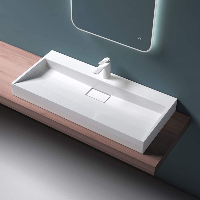 Lavoar EGO 19, Alb, mat, dimensiuni intre 60-90 cm, compozit marmura, montaj suspendat sau pe blat, cu o gaura de baterie
