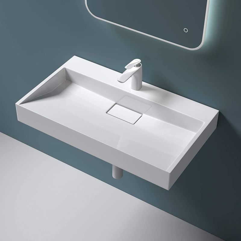 Lavoar EGO 19, Alb, mat, dimensiuni intre 60-90 cm, compozit marmura, montaj suspendat sau pe blat, cu o gaura de baterie