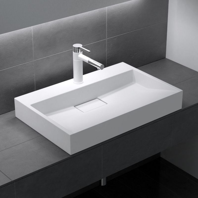 Lavoar EGO 19, Alb, mat, dimensiuni intre 60-90 cm, compozit marmura, montaj suspendat sau pe blat, cu o gaura de baterie