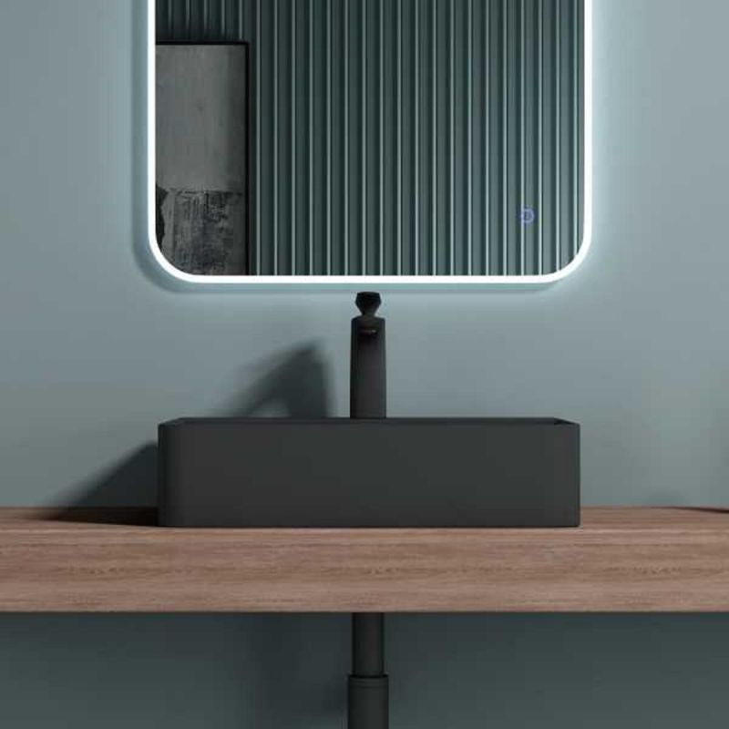 Lavoar Ego 201, Antracit Mat, 42, 50, 60 x 42 cm, montaj pe blat sau suspendat, cu o gaura de baterie, ceramica sanitara