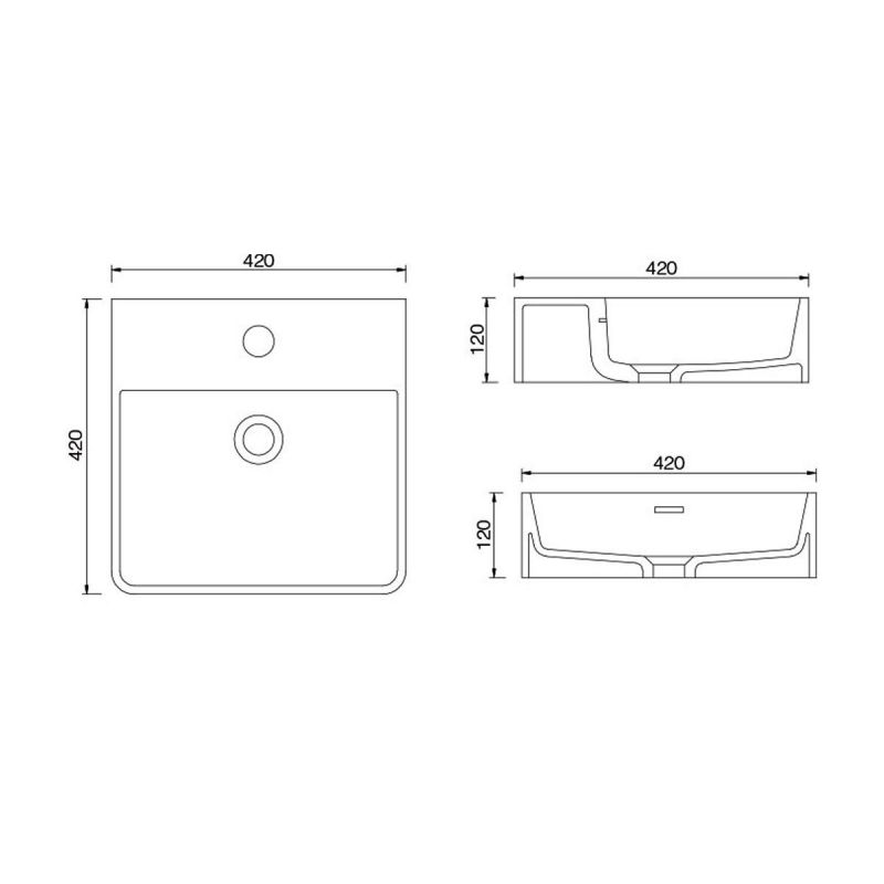 Lavoar Ego 201, Antracit Mat, 42, 50, 60 x 42 cm, montaj pe blat sau suspendat, cu o gaura de baterie, ceramica sanitara