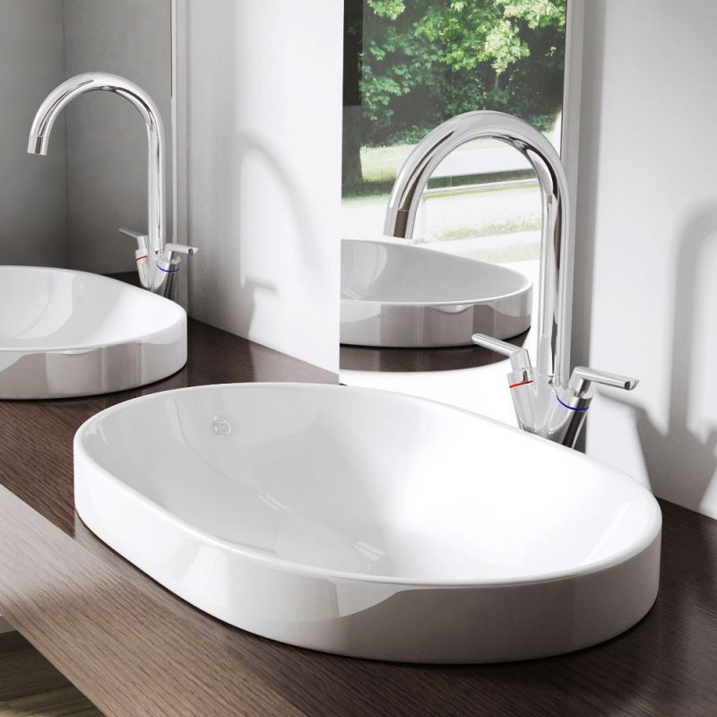 Lavoar EGO 50006A, Alb, lucios, 58x48 cm, montaj Semi-Incastrat, ceramica sanitara, fara gaura baterie