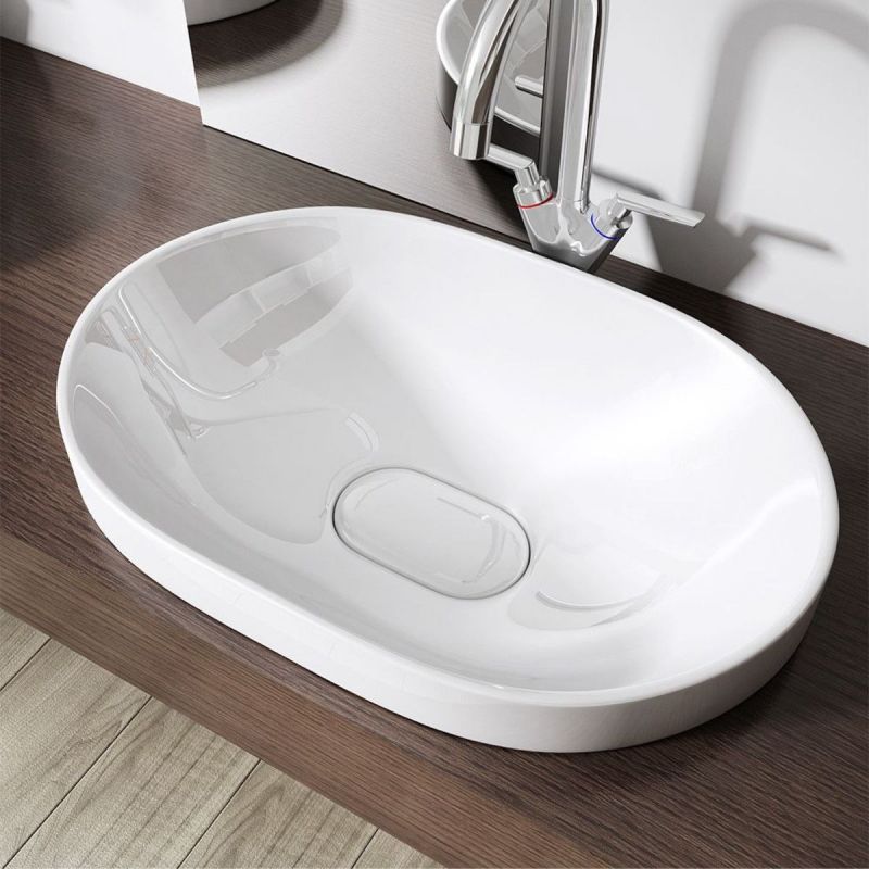 Lavoar EGO 50006A, Alb, lucios, 58x48 cm, montaj Semi-Incastrat, ceramica sanitara, fara gaura baterie