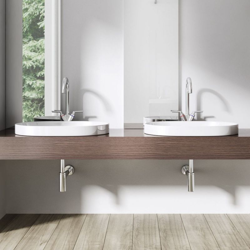 Lavoar EGO 50006A, Alb, lucios, 58x48 cm, montaj Semi-Incastrat, ceramica sanitara, fara gaura baterie