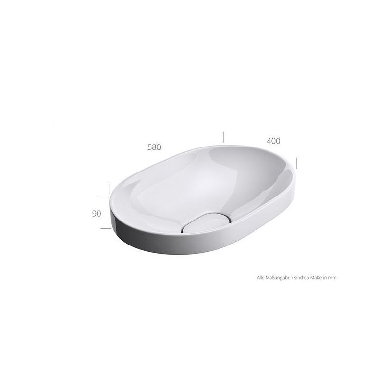 Lavoar EGO 50006A, Alb, lucios, 58x48 cm, montaj Semi-Incastrat, ceramica sanitara, fara gaura baterie