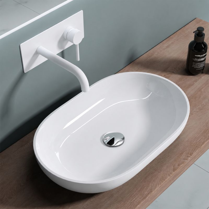 Lavoar EGO 808, Alb, lucios, 54x34 cm, montaj pe blat, compozit marmura