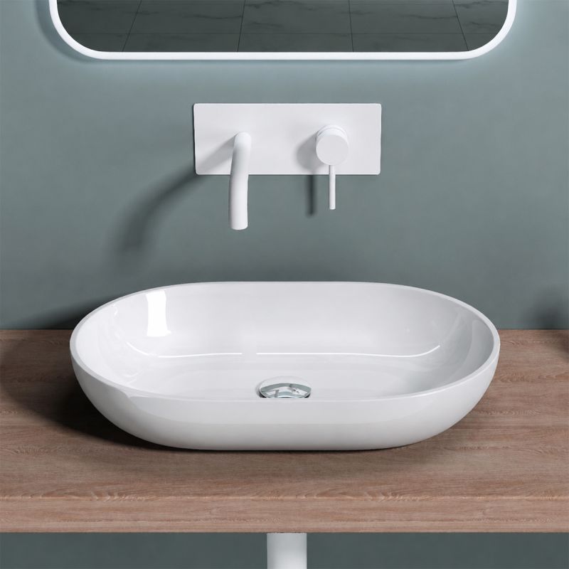 Lavoar EGO 808, Alb, lucios, 54x34 cm, montaj pe blat, compozit marmura