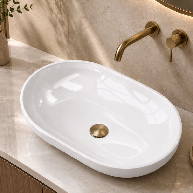 Lavoar EGO 808, Alb, lucios, 54x34 cm, montaj pe blat, compozit marmura