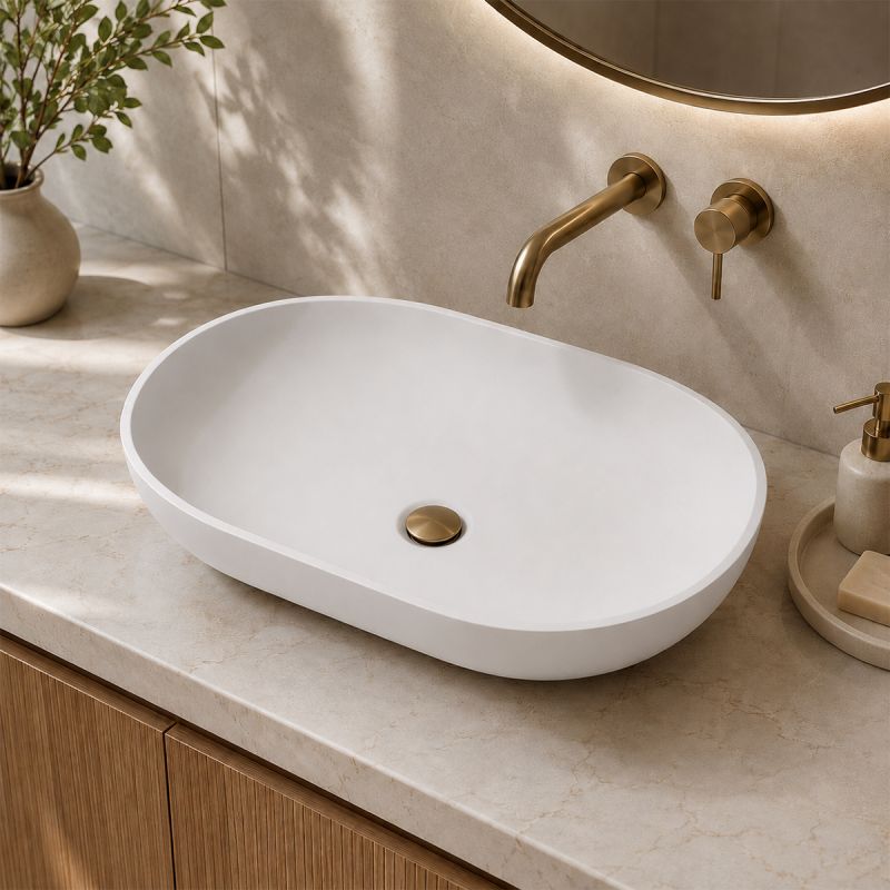 Lavoar EGO 808, Alb, mat, 54x34 cm ,montaj pe blat, compozit marmura