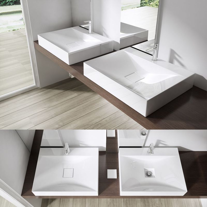 Lavoar EGO 810, Alb, lucios, 60, 80 sau 100 x 48 cm, montaj pe blat sau suspendat, compozit marmura