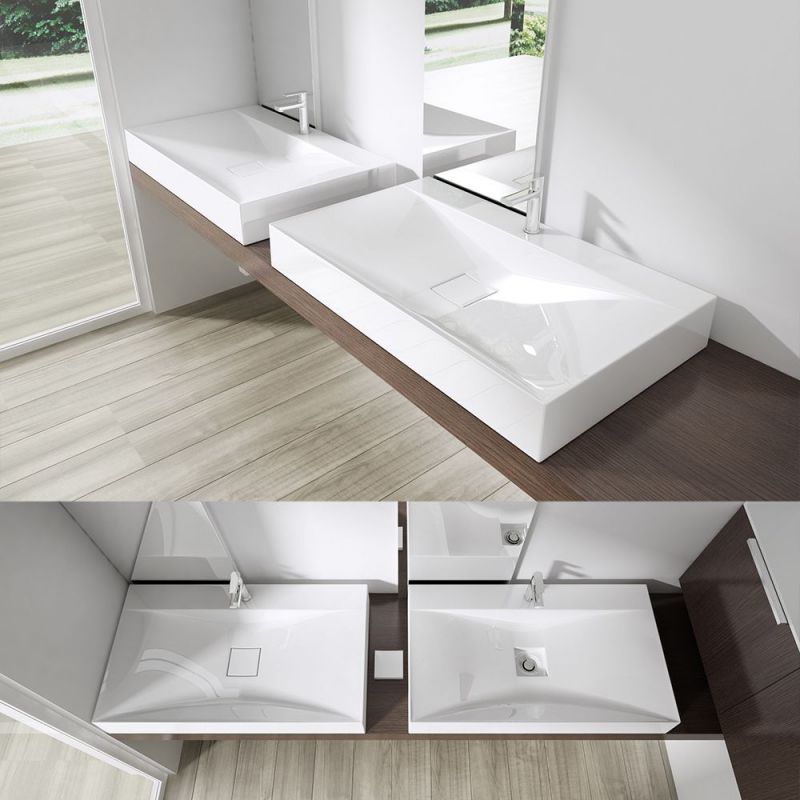 Lavoar EGO 810, Alb, lucios, 60, 80 sau 100 x 48 cm, montaj pe blat sau suspendat, compozit marmura