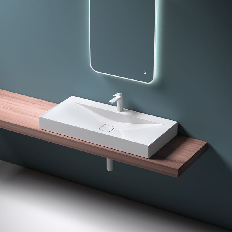 Lavoar EGO 810, Alb, lucios, 60, 80 sau 100 x 48 cm, montaj pe blat sau suspendat, compozit marmura