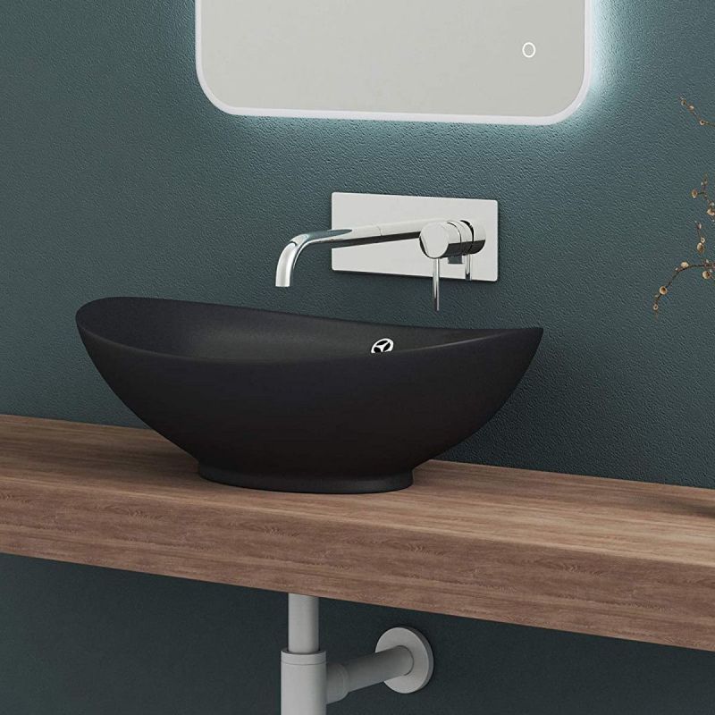 Lavoar EGO 818, Negru, mat, 59x38.3 cm, montaj pe blat, ceramica sanitara, cu preaplin
