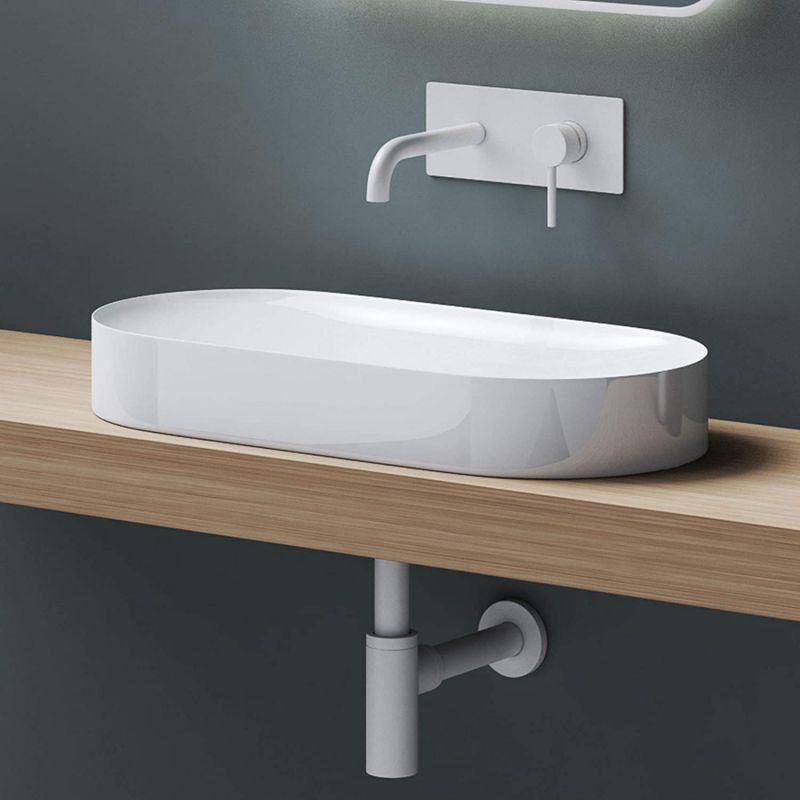 Lavoar EGO 826, Alb, lucios, scurgere ascunsa, 71x35 cm, compozit marmura, montaj pe blat