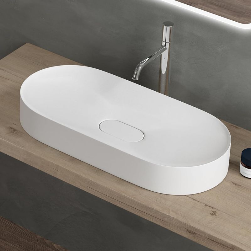 Lavoar EGO 826, Alb Mat, scurgere ascunsa, 71x35.5 cm, compozit marmura, montaj pe blat